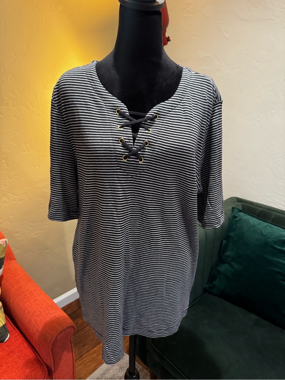 croft & barrow Black & White Striped Lace-Up Tunic